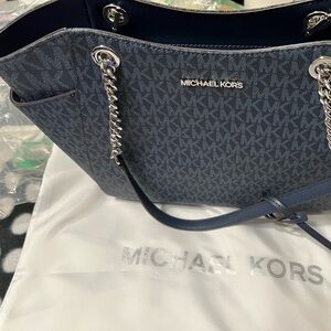 Michael Kors Blue Jet Set Travel Large Chain Shoulder Tote & Dust Bag & Gift Box